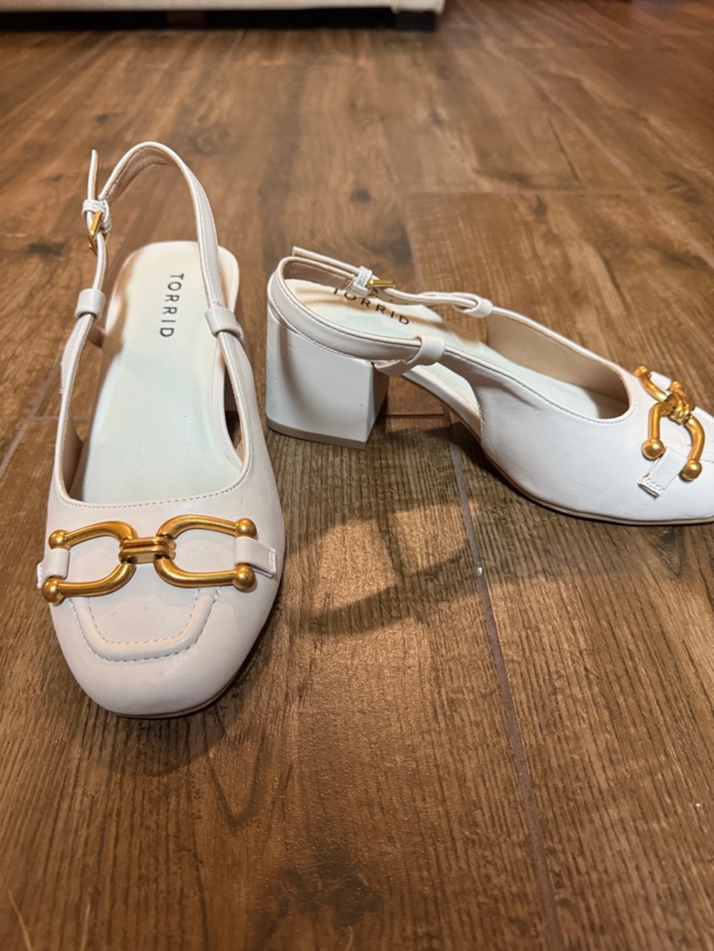 7WW torrid Cream Slingback Block Heel Pumps with Gold Hardware
